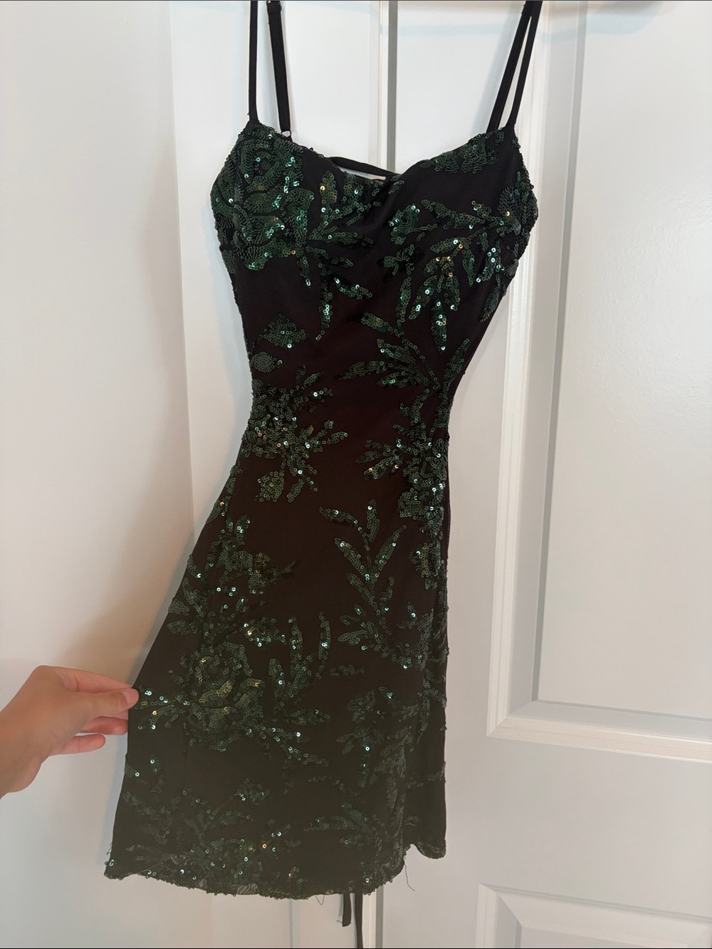 Windsor Black Mini Dress with Green Sequin Floral Accents